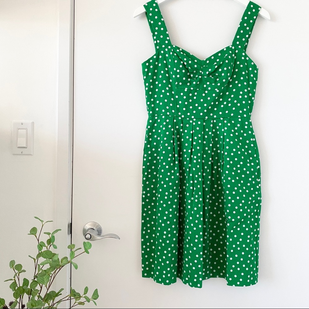 Donna Ricco Sweetheart Fit & Flare Polka Dot Dress in Green 4 Like New